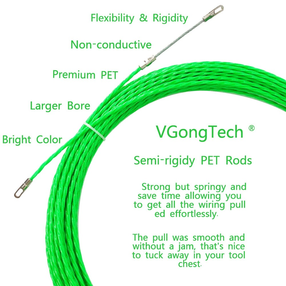 VGongTech 30M 100ft Fish Tape Cable Puller Kit 30m (100ft), 100FT Style B