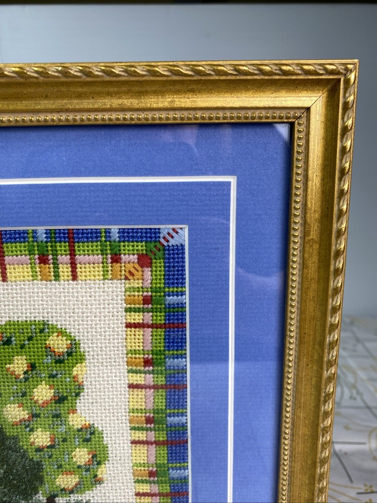 Needlepoint Topiaries Trees Framed Embroidery 2008 Excellent Condition