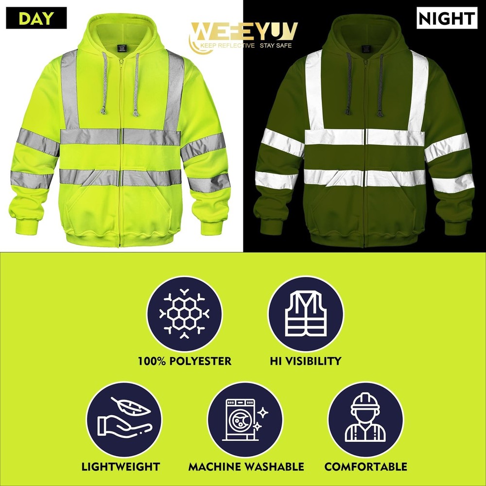 wefeyuv Hi Vis Men's Solid Color Reflective Visibility Sweatshirts Pullover
