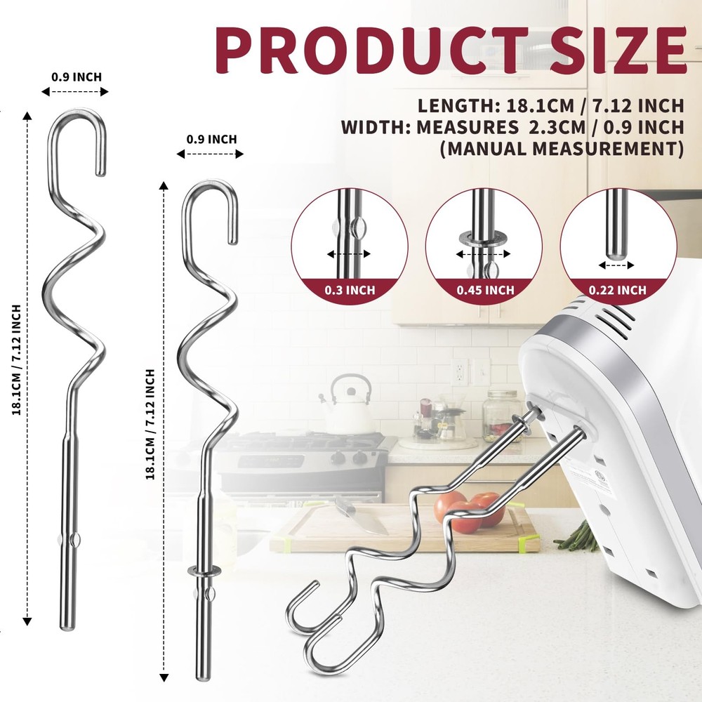 New Dough Hook for Hand Mixer Replacement Kitchenaid small, Silver