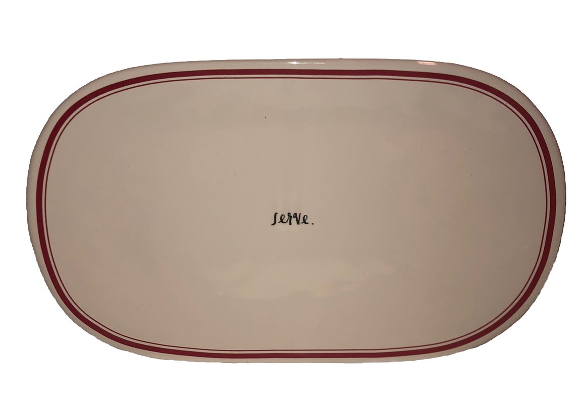Rae Dunn Large “ Serve “ 15” Long Ceramic Platter Serving Red Line 😊
