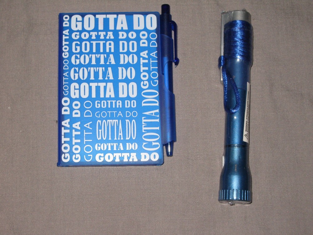 Blue Flashlight Pen Notebook Blank Paper Lists Write NEW!