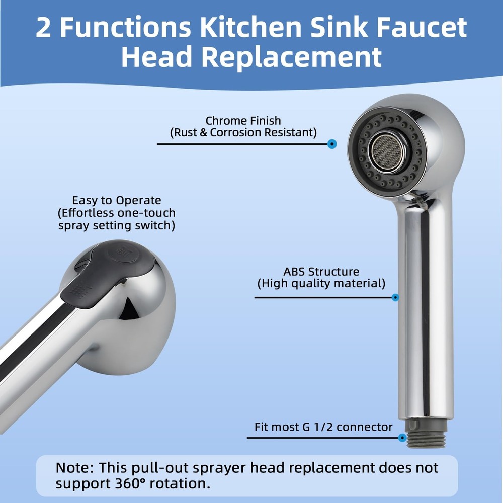 Pull Out Sink Sprayer Head , 2 Function Kitchen Sink Faucet Head, G1/2 or 13/...