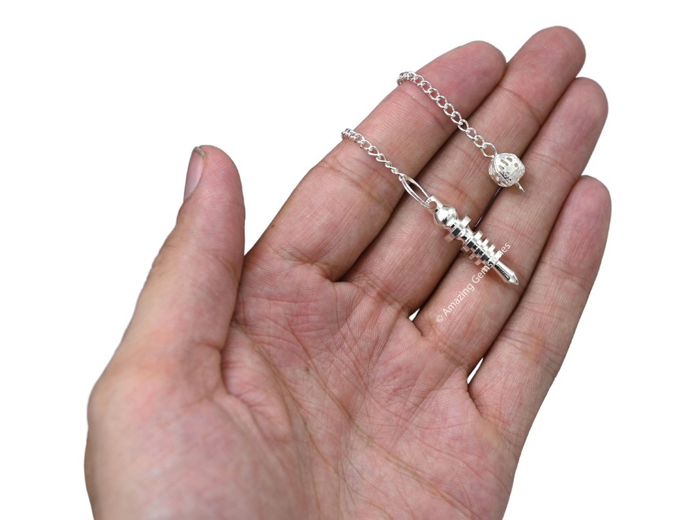 Silver Double ISIS 4 Ring with Plate Steel Copper Pendulum for Divination