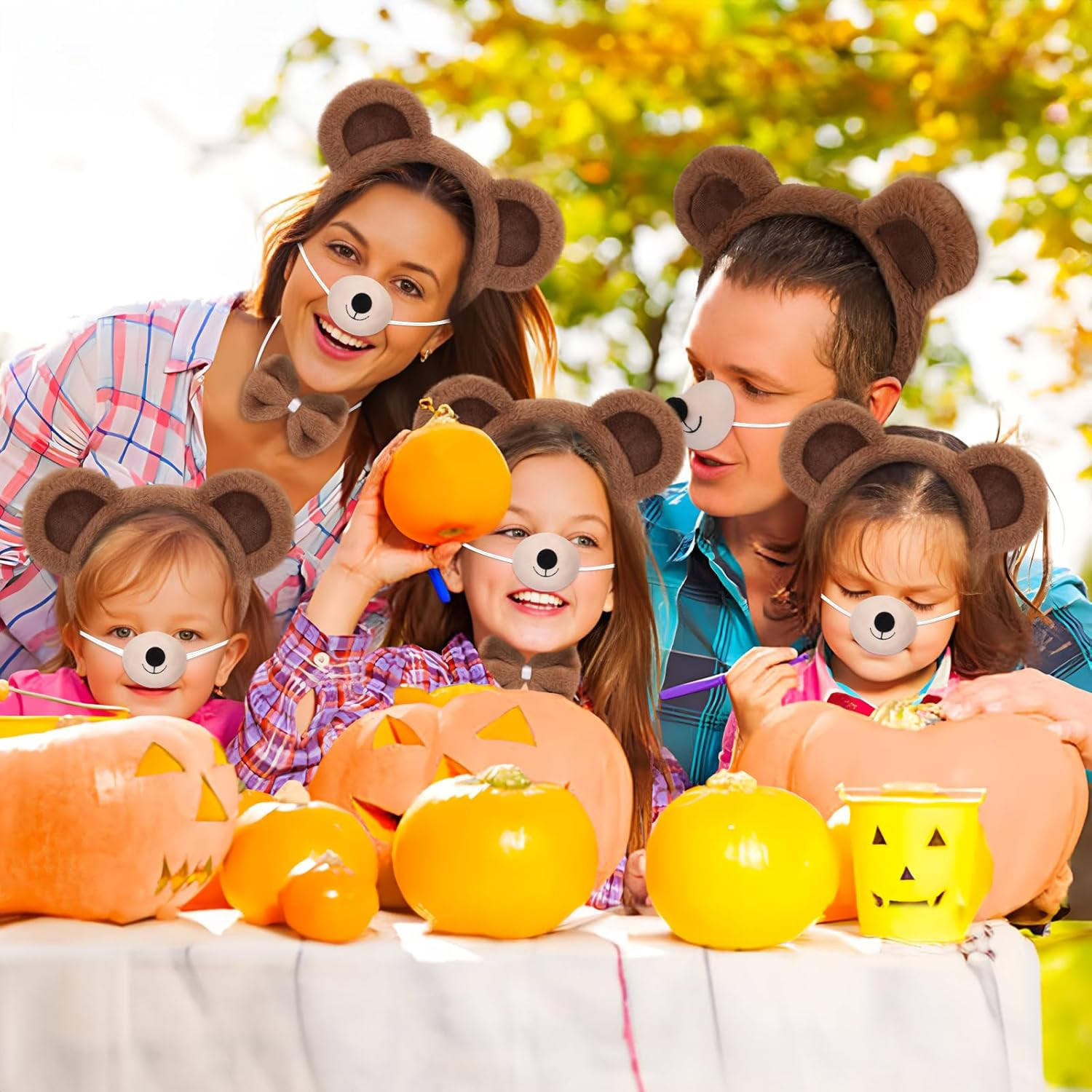 4 PCS Bear Costume Accessories Set Bear Ears Headband and Tail Bear Nose Bowtie