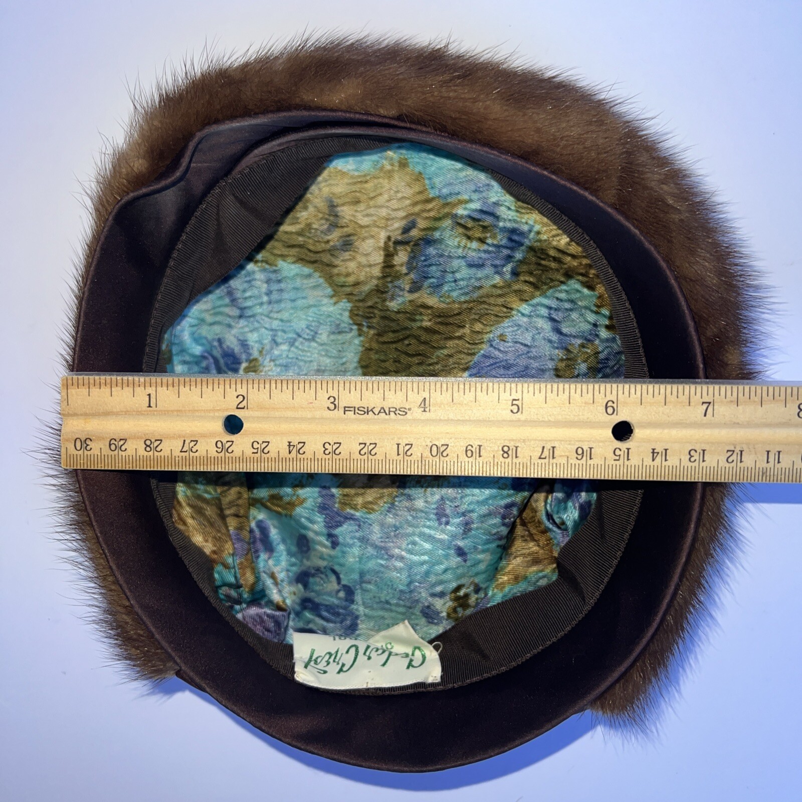 Vintage 1950s Cedar Crest Original Brown Mink Satin Pillbox Shaped Hat EUC