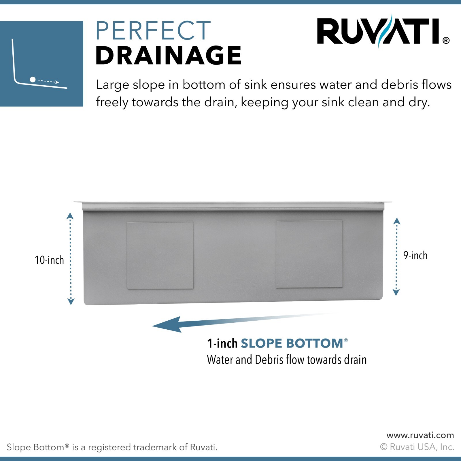 Ruvati 30" Workstation Slope Bottom Offset Drain 16 Gauge Kitchen Sink- RVH8582