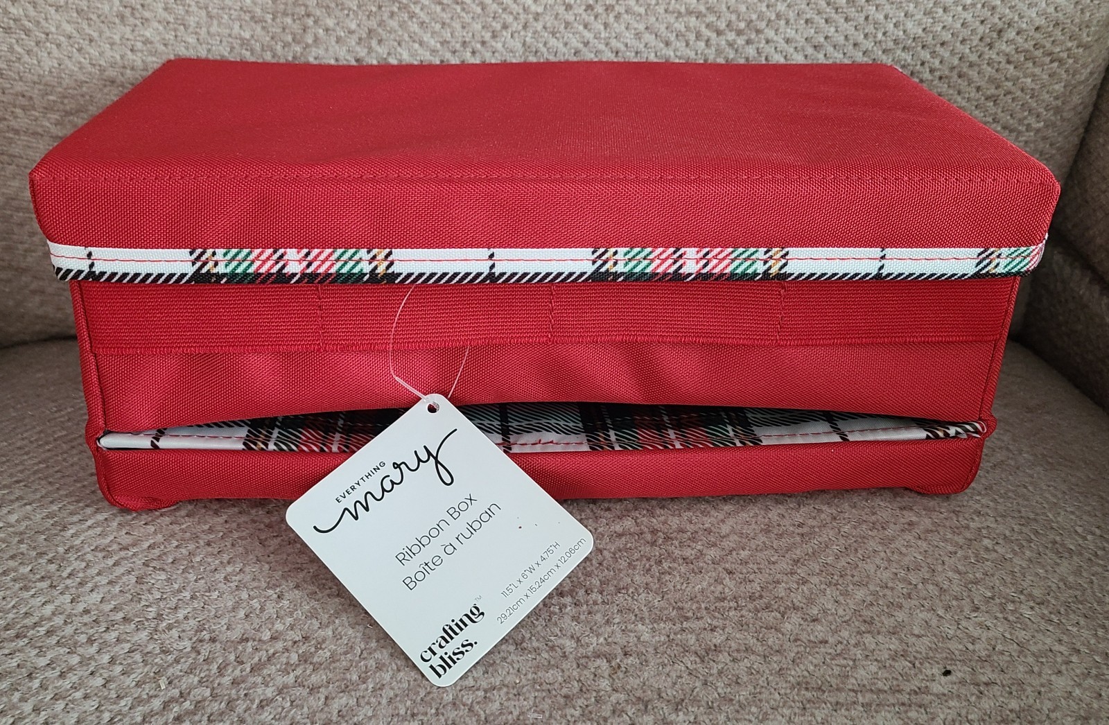 EVERYTHING MARY RED & PLAID STORAGE RIBBON BOX NEW