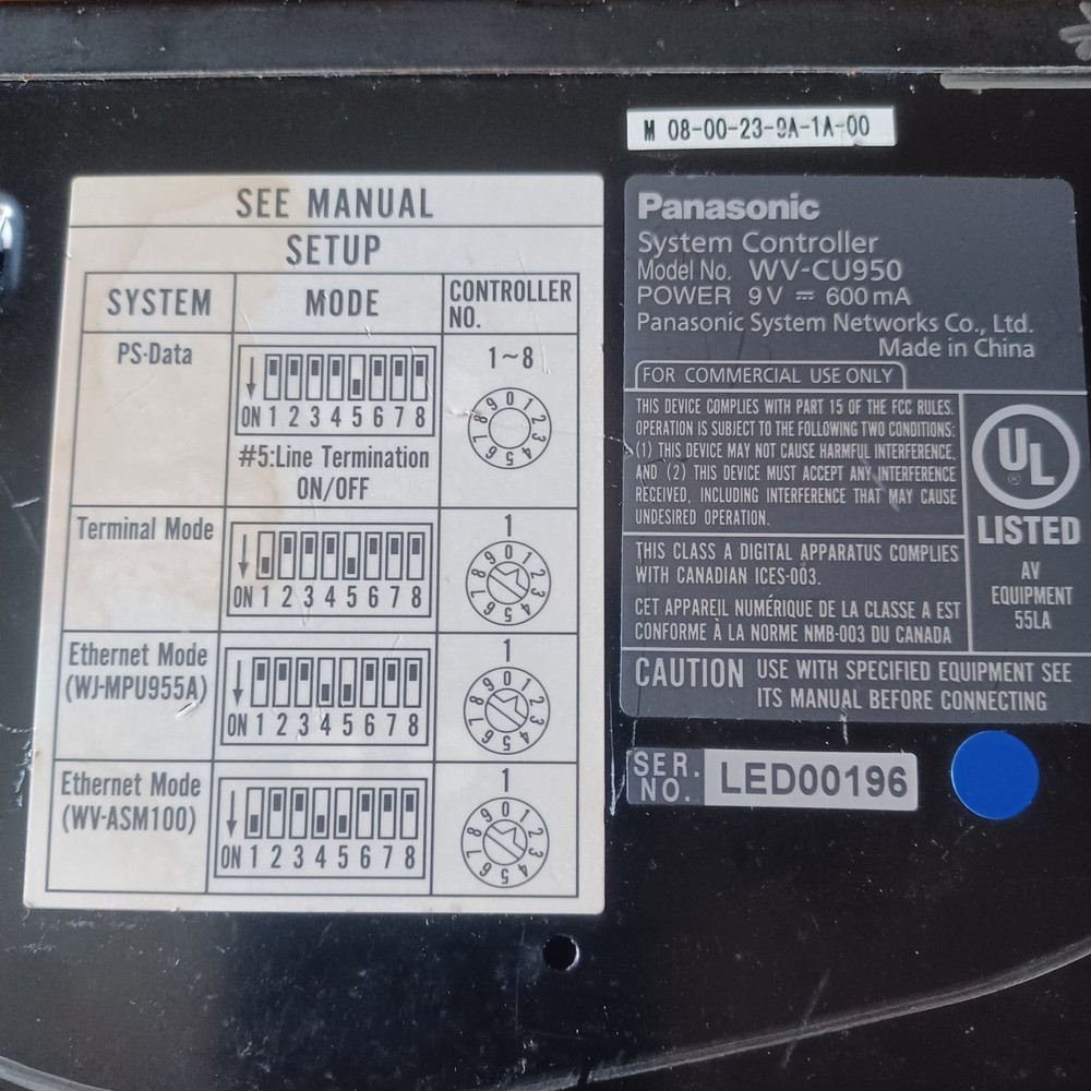 Panasonic WV-CU950 Security System Controller Alarm Screen Camera Functions
