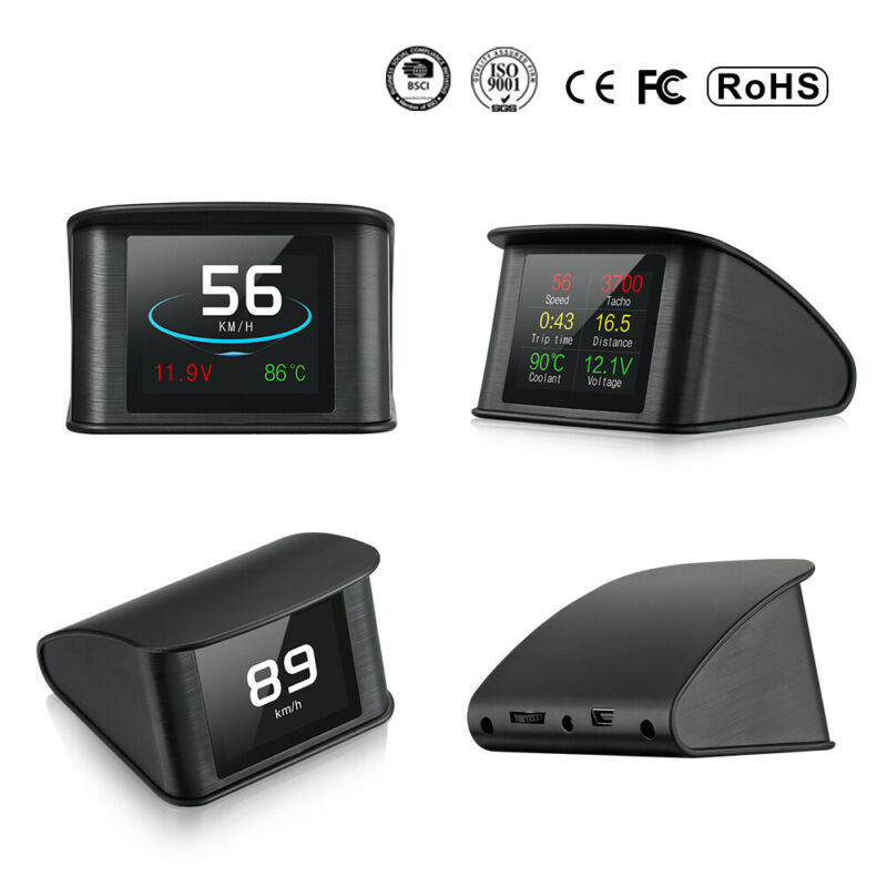 Car Head Up Display HUD OBD2 Speedometer Speed Temp Alarm Multi Function TFT LCD
