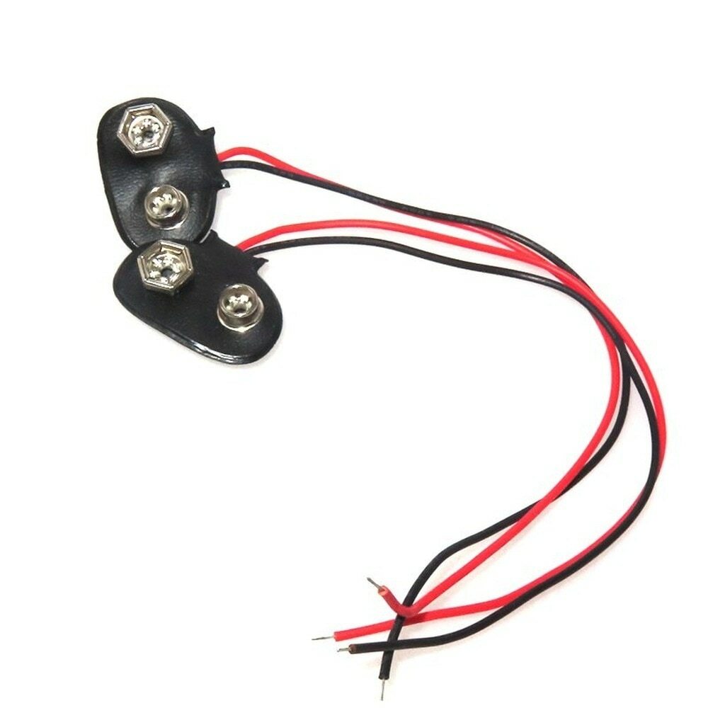 2 Pcs Snap 9V (9 Volt) Battery Clip Connector T Type Black w Cable