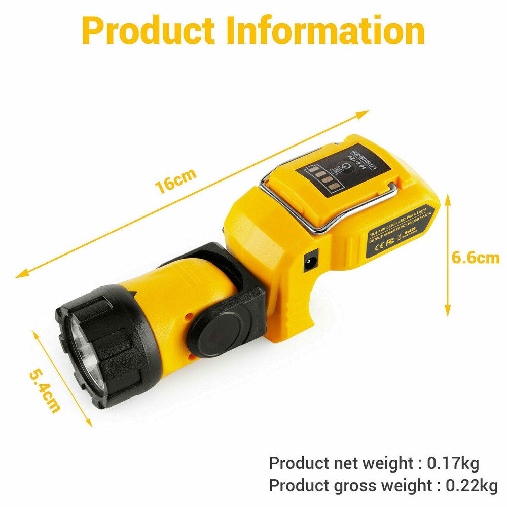 Handheld LED Work Light DCL510 Replacement For DeWalt12V MAX Li-Ion Batter