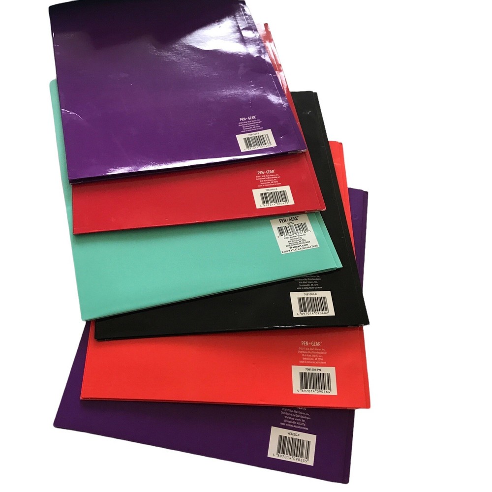 Prong Folder Paper Multi Colored Multi Pack 6 Count Pen + Gear