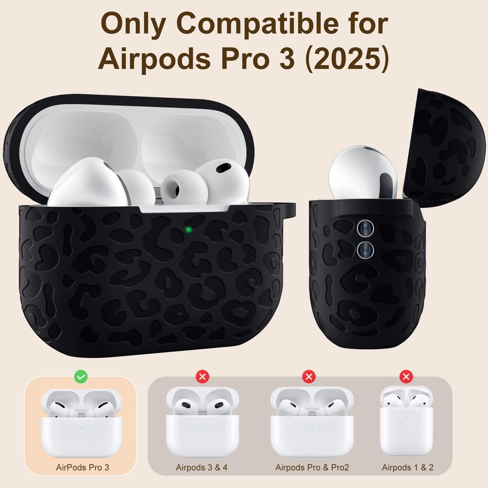 Leopard Engraved Compatible for AirPods Pro 3 Case Black
