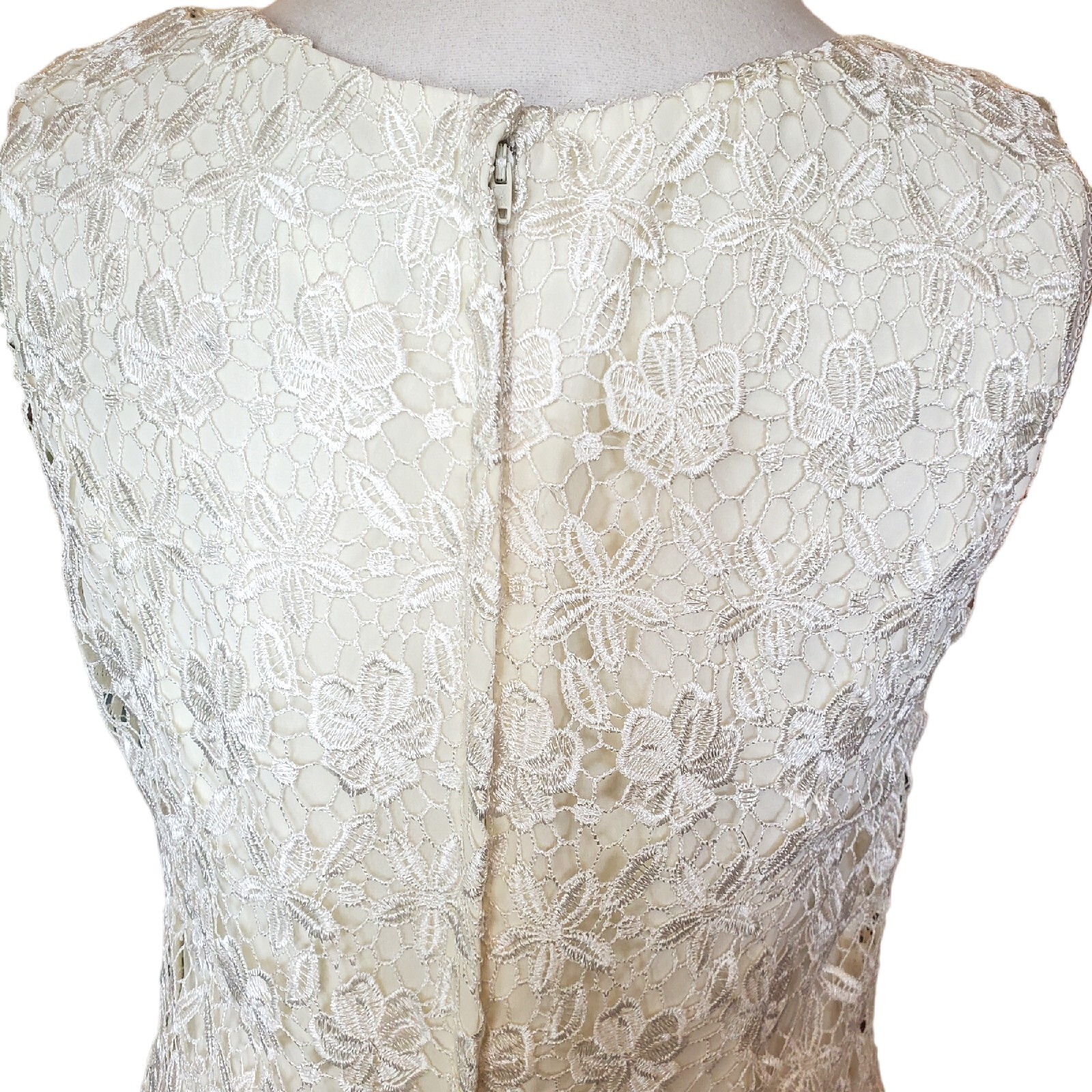 Vintage 90s Cream Ivory Crochet Chiffon Layered Long Wedding Dress Beach Size 10