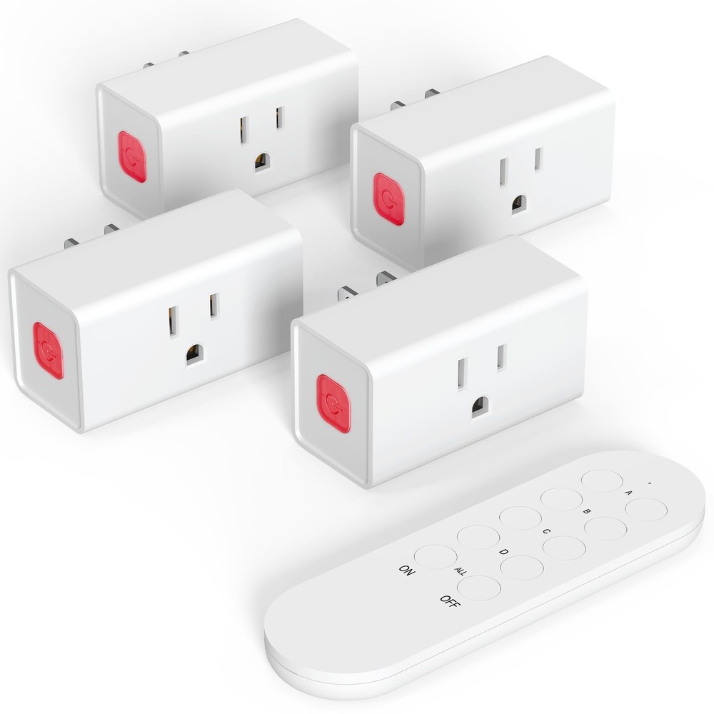 4-Outlet Remote Control Plug Kit, 1 Remote, 260ft Range, 15A, Wireless, ETL