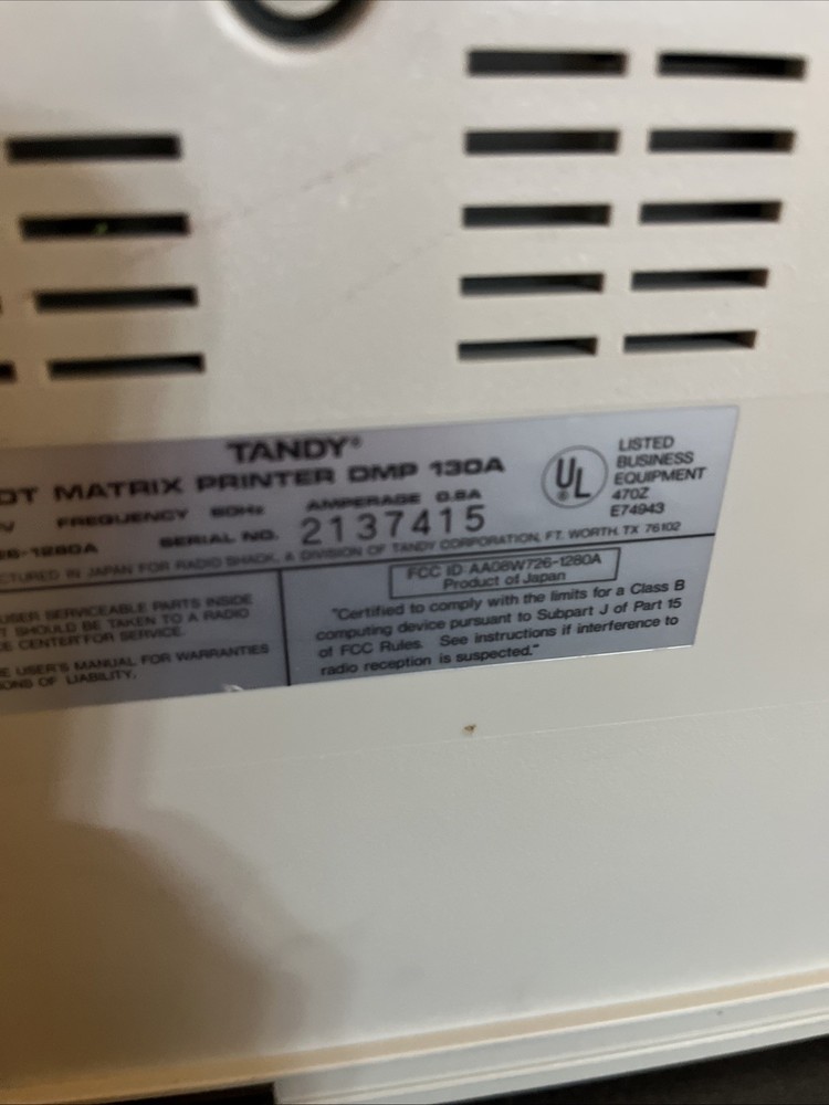 Vintage Tandy DMP 130A Matrix Computer Printer Model 26-1280A Powers On Alert