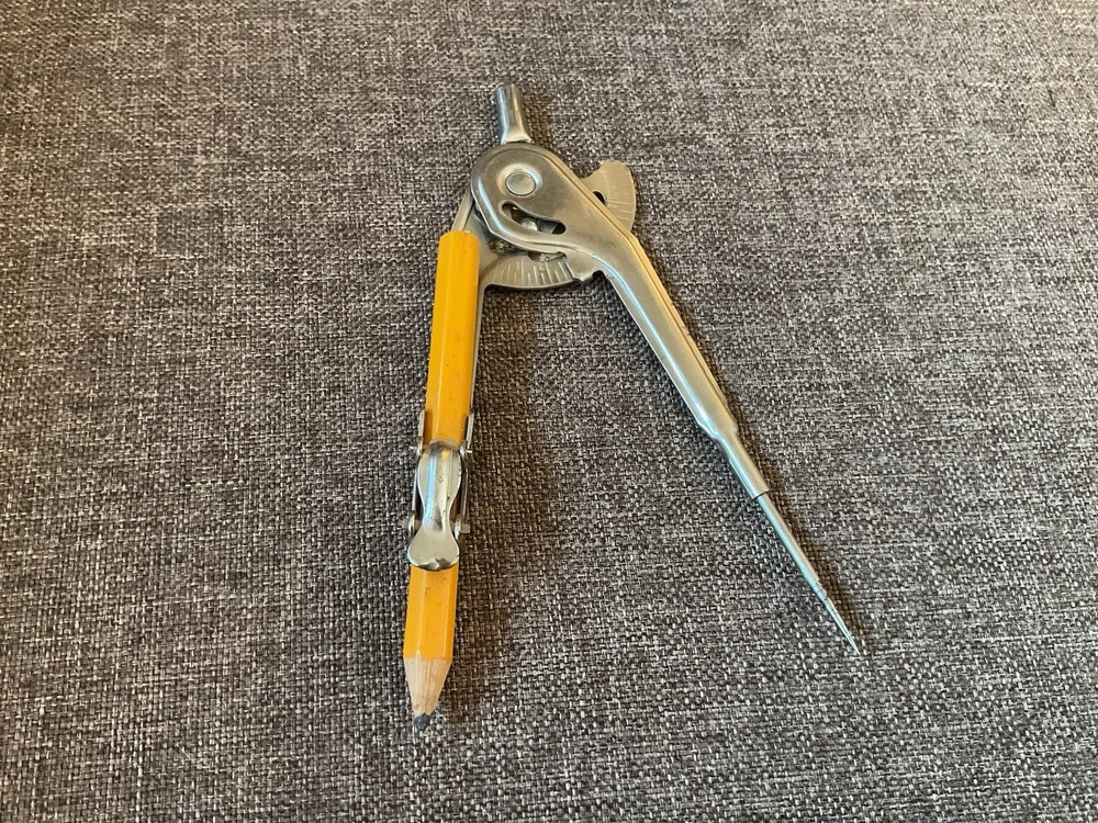 Vtg Protractor School Math Drafting Compass Instrument Clamp Pencil Style