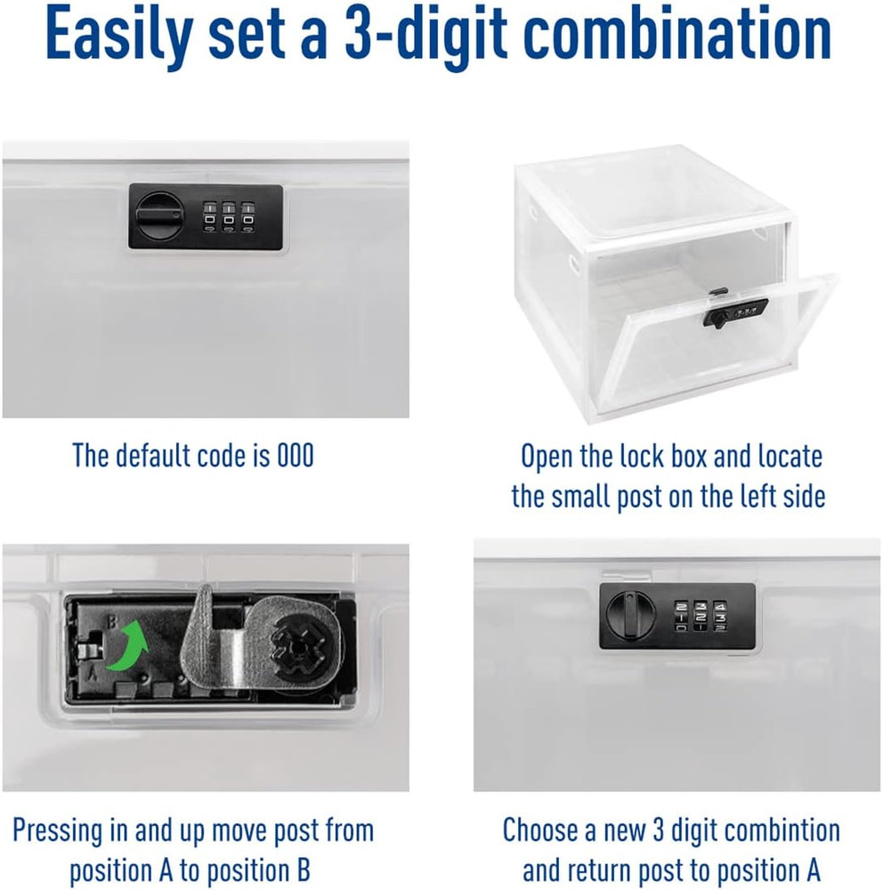 Medication Lockbox, Secure Storage for Medication and Vitamins, Combination Lock