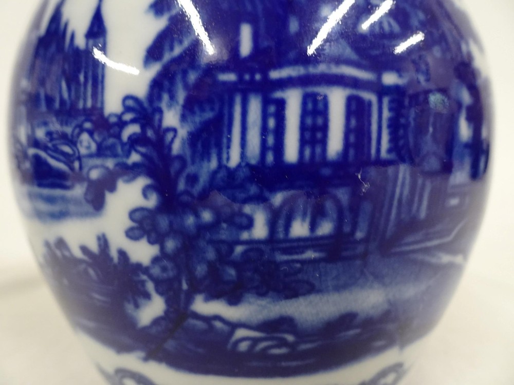 Pair Matching Ceramic Pitcher Creamers w Blue Castle Pattern
