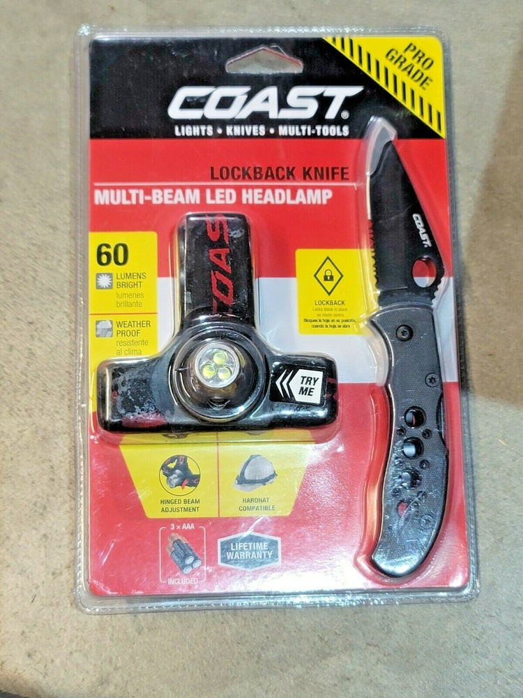 Coast Pro Headlight/ Headlamp & Lockback Pocket Knife Combo Set