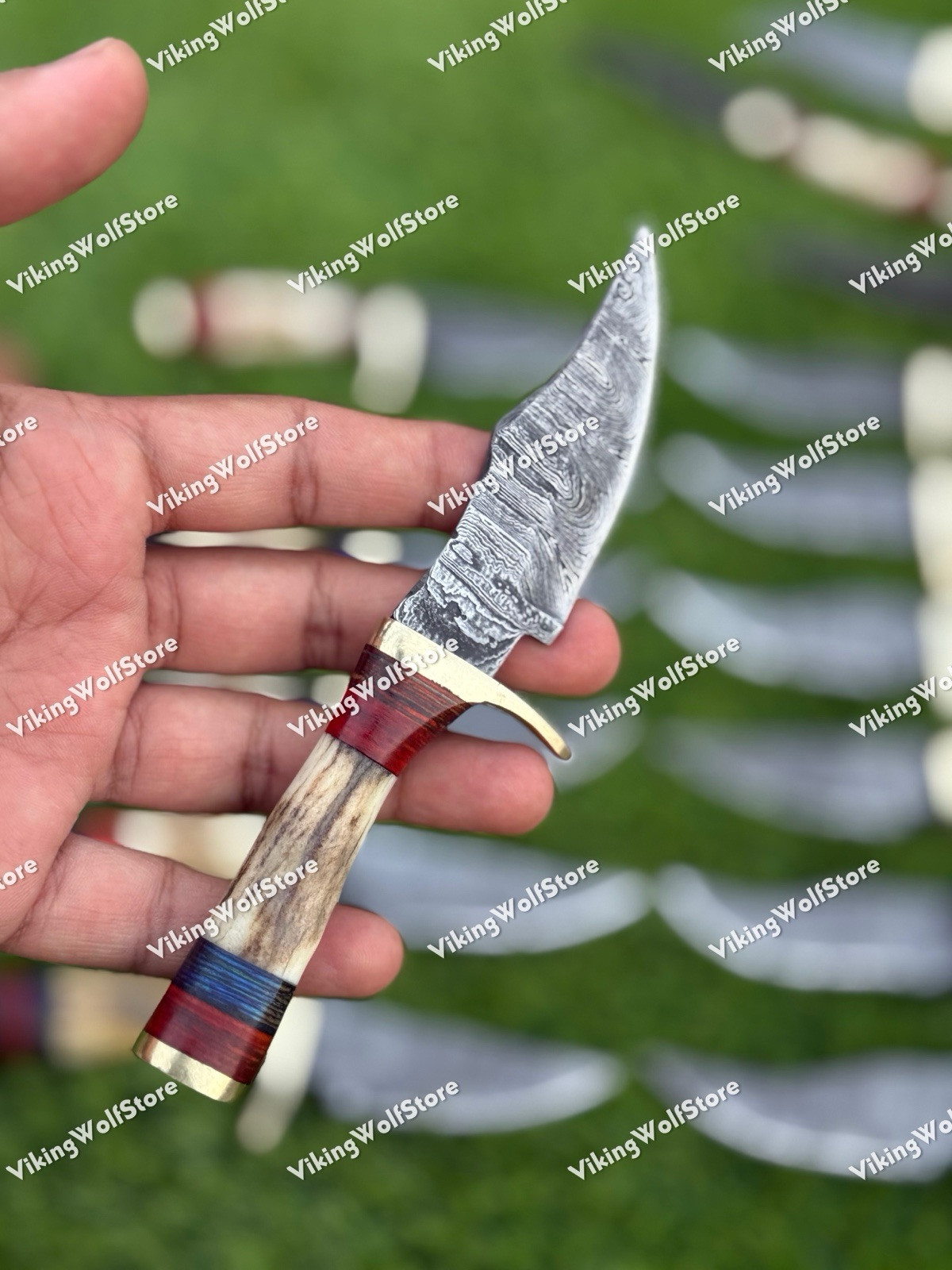 6 Inch, LOT OF 20 Handmade Damascus Steel Skinner Knives in Stag Horn W/Sheath