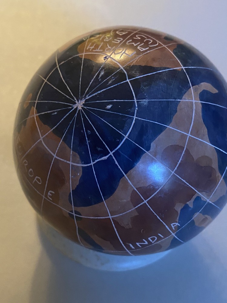 2PC Desktop World Globe Stone Carved