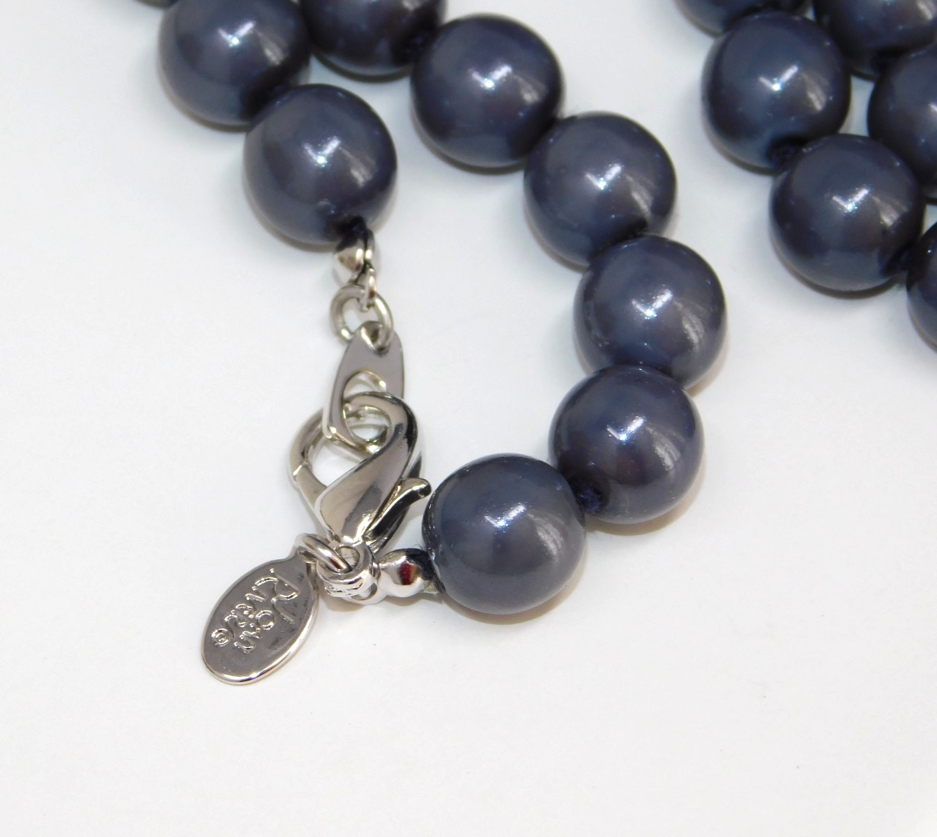 Vintage JOAN RIVERS Blue Hand Knotted 30" Faux Pearl Glass Bead Necklace