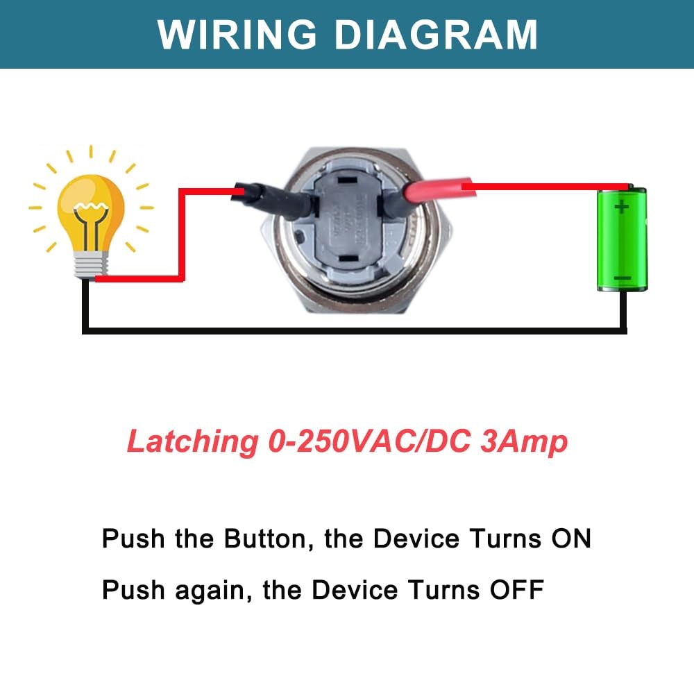 DMWD 2pcs 19mm Latching Metal Push Button Switch High Round Latching, Silver