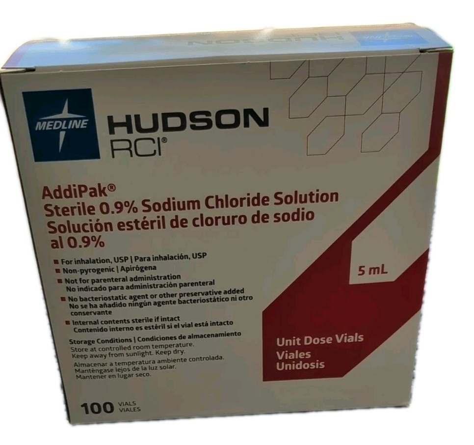 Saline Solution 5ml Each, 100 per Box - Expires October 2027