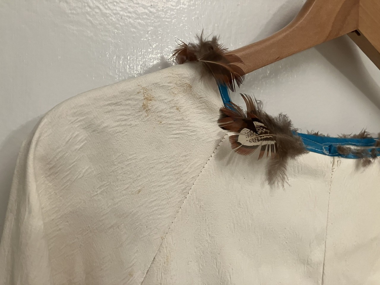 vintage white leather fringe Native American indian dress conchos turquoise bead