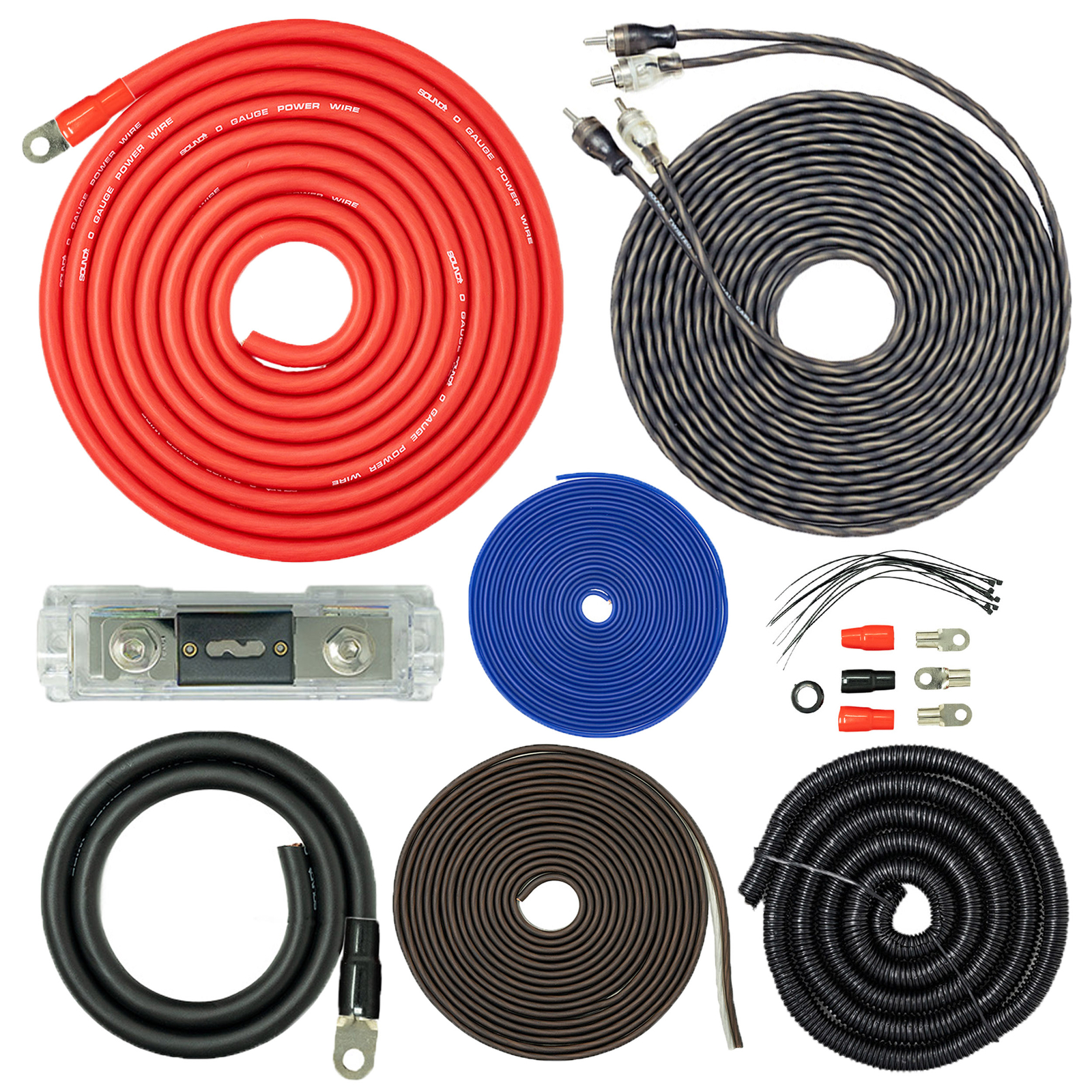 SoundBox PCK0, 0 Gauge Amp Kit Complete Amplifier Install Wiring Cables - 7500W