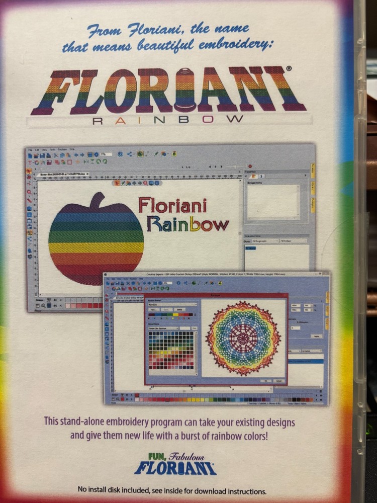 FLORIANI RAINBOW SOFTWARE STAND ALONE EMBROIDERY PROGRAM DIGITAL DOWNLOAD