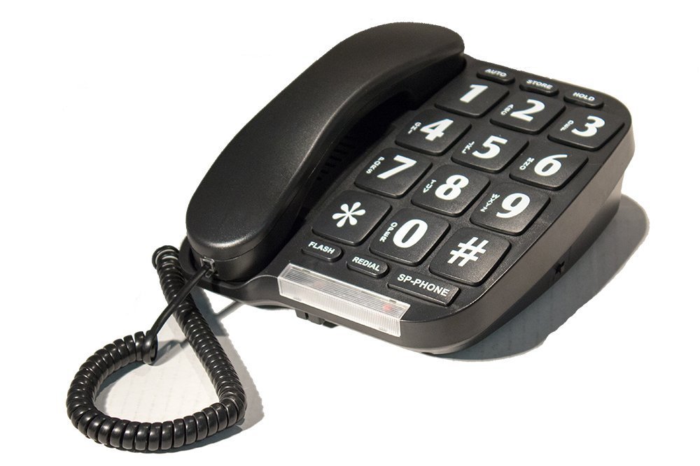 Big Button Phone for wall or desk with Speaker and Memory (Black)