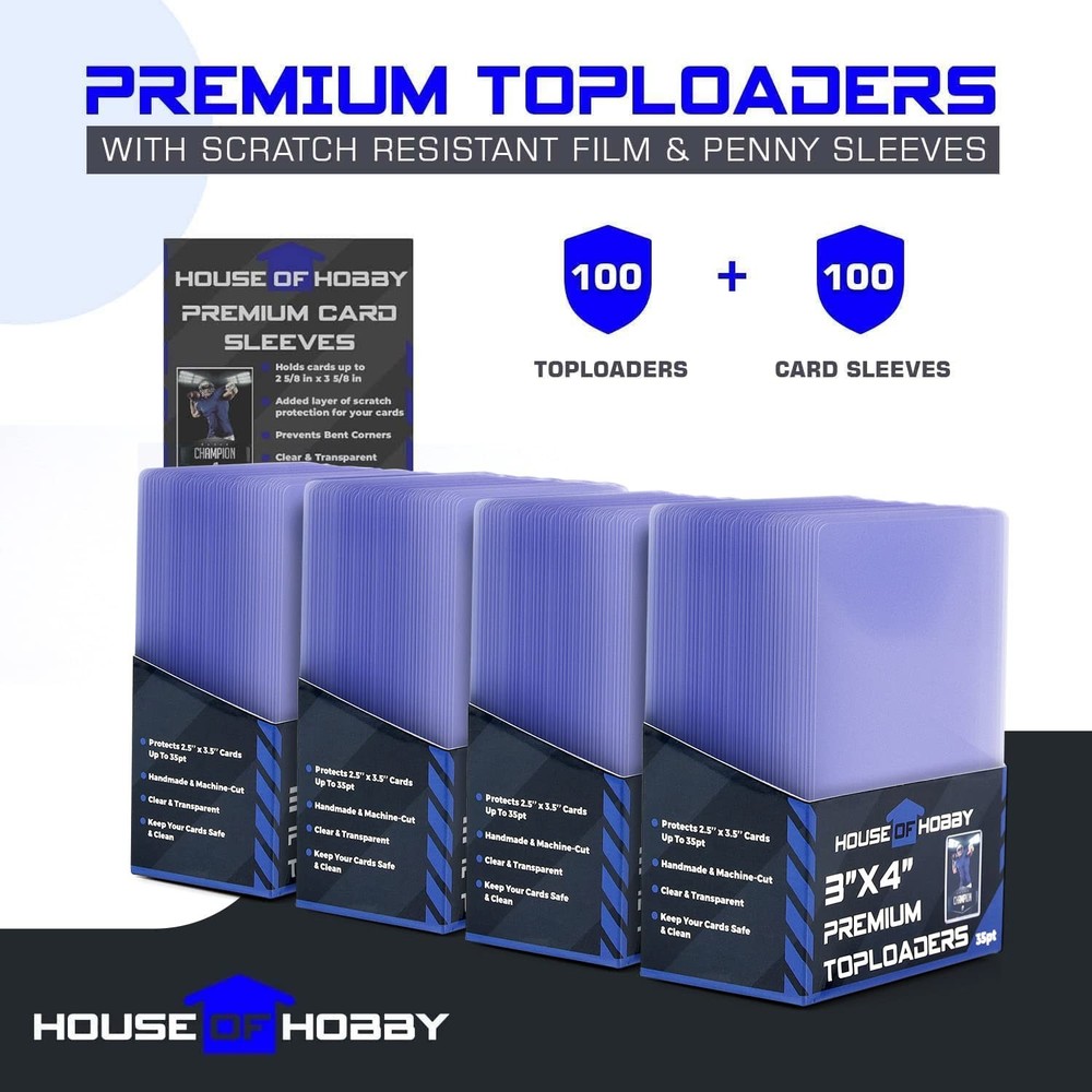 200pc Top Loaders for 100 Toploaders + 100 Sleeves Bundle (200pc), Clear