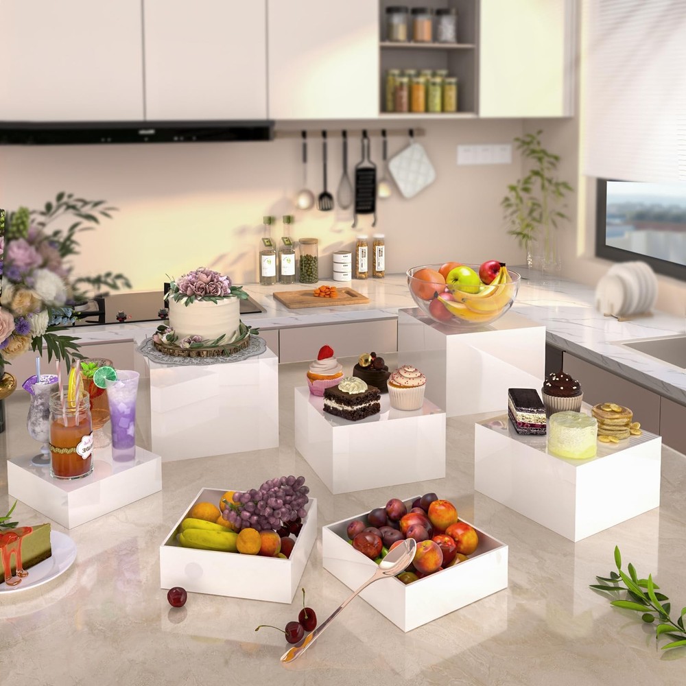 Buffet Risers, Food Display Risers for Party, Glossy White Acrylic Risers Dis...