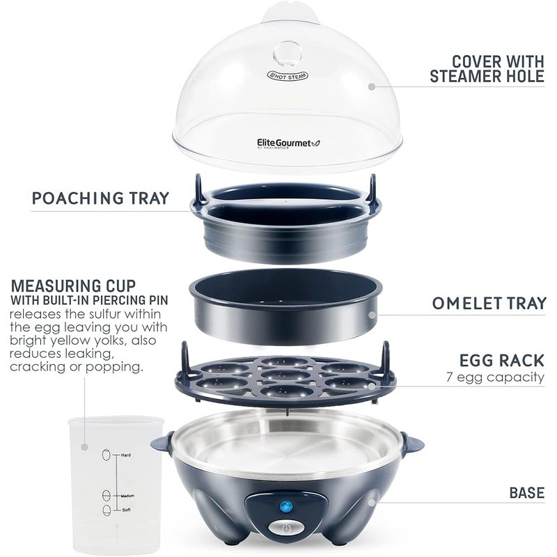Egg Cooker Rapid Boiling Easy Peel Timer Multi Function Poacher Steamer New