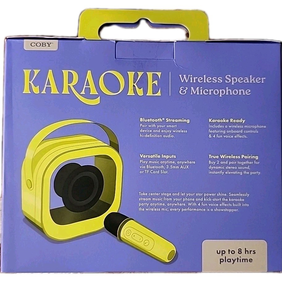 COBY Karaoke True Wireless Speaker & Microphone Set NEW Bluetooth Streaming