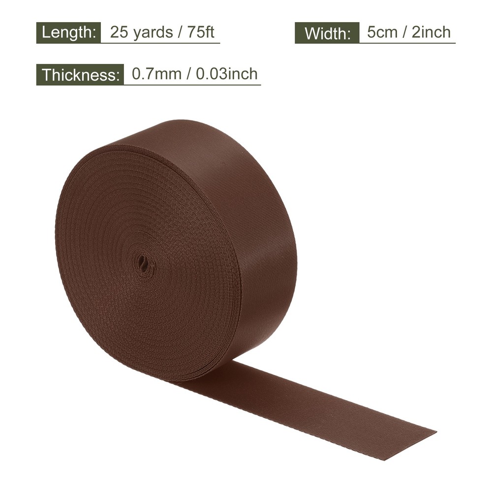Flat Nylon Webbing Strap 2 Inch 25 Yards Brown for Backpack