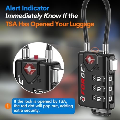TSA Approved Cable Luggage Locks, Re-settable Combination with Black 2 Pack