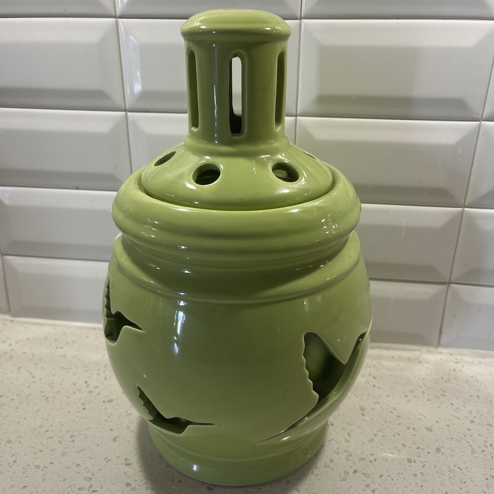 Lg Ceramic Spring Lantern Candle Holder W/Chimney Diffuser Hummingbird Design