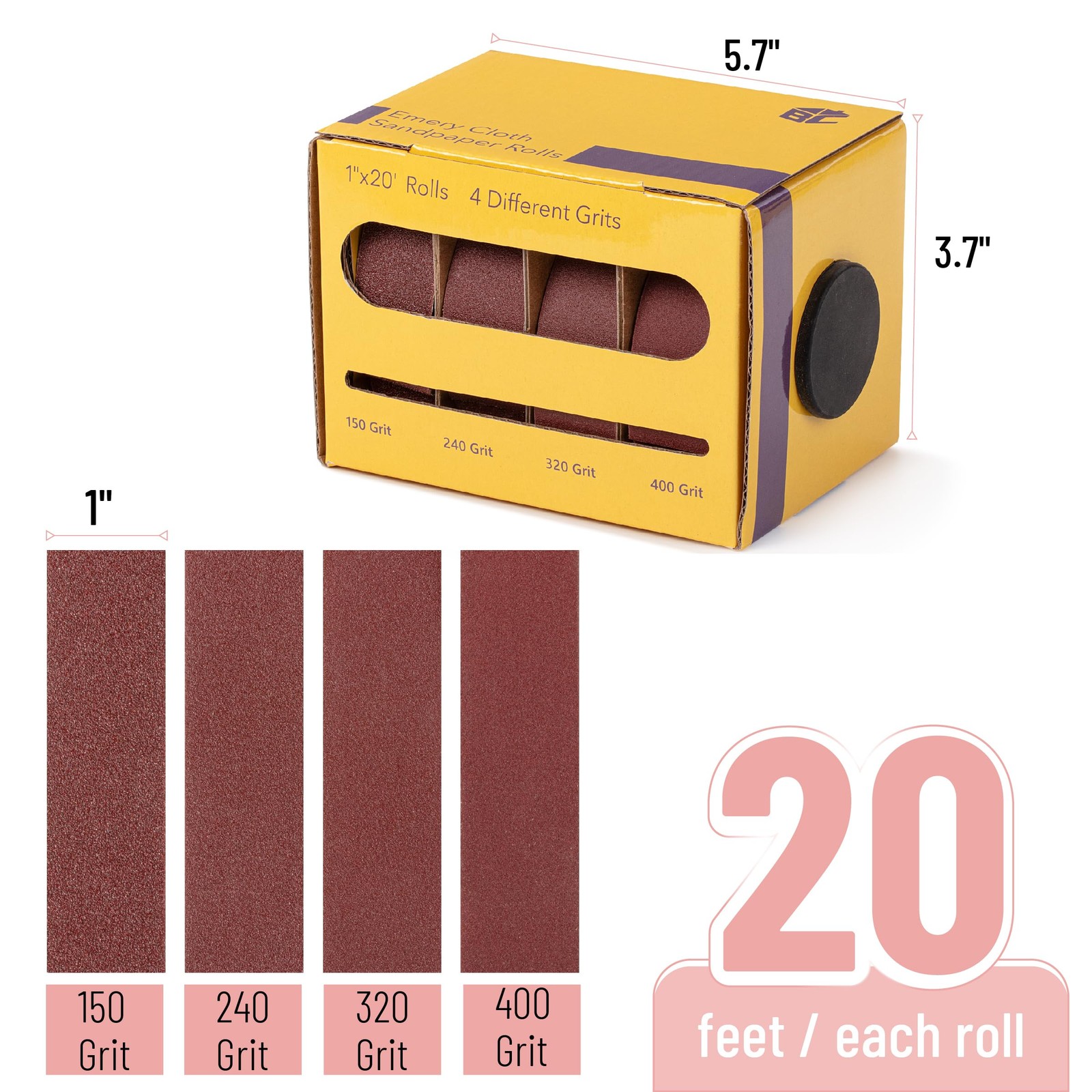 Bates- Emery Cloth Roll, 1" x 20 FT, 4 Grits, 150/240/320/400 20 4 Rolls