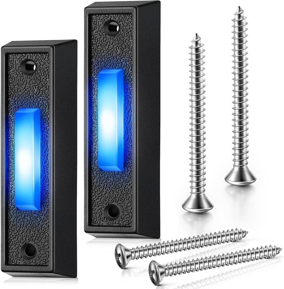 Energy-Efficient Lighted Doorbell Button - Wall Mount, Blue LED, 2 Pack