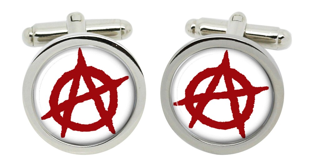 Anarchy 'A' Symbol Cufflinks in Chrome Box