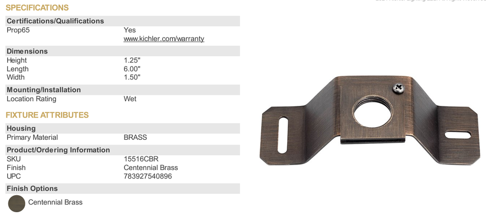 12V Brass TREE BRACKET, Landscape Lighting Accessory, Kichler - Centennial Brass