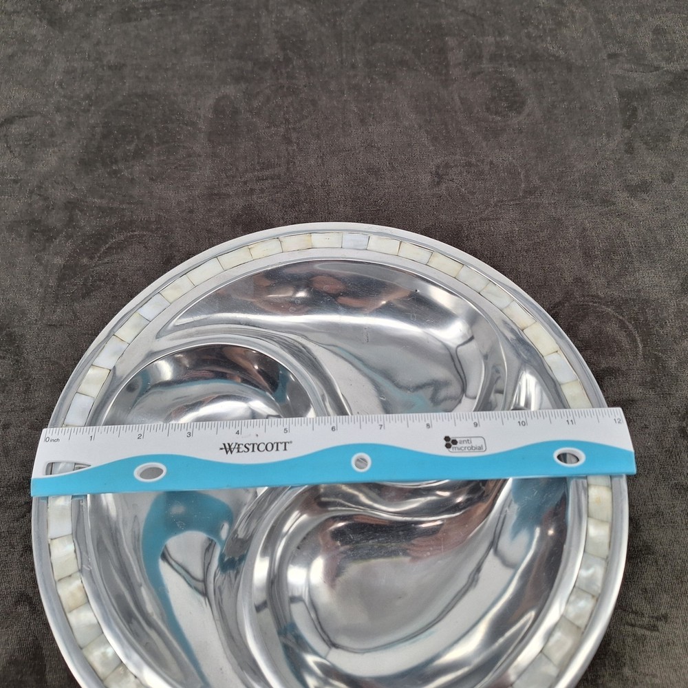 Towle Silversmith 12" Divided Bowl Mother of Pearl inlaid edge Made in India