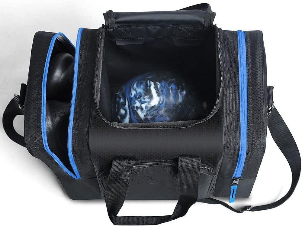 Durable Blue Bowling Bag for Single Ball - Adjustable Strap & Multiple Pockets