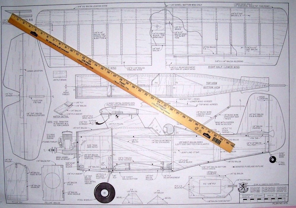 RCM BASIC BIPE MK II PLAN + CONSTRUCTION ARTICLE for 35" Span RC Model Airplane