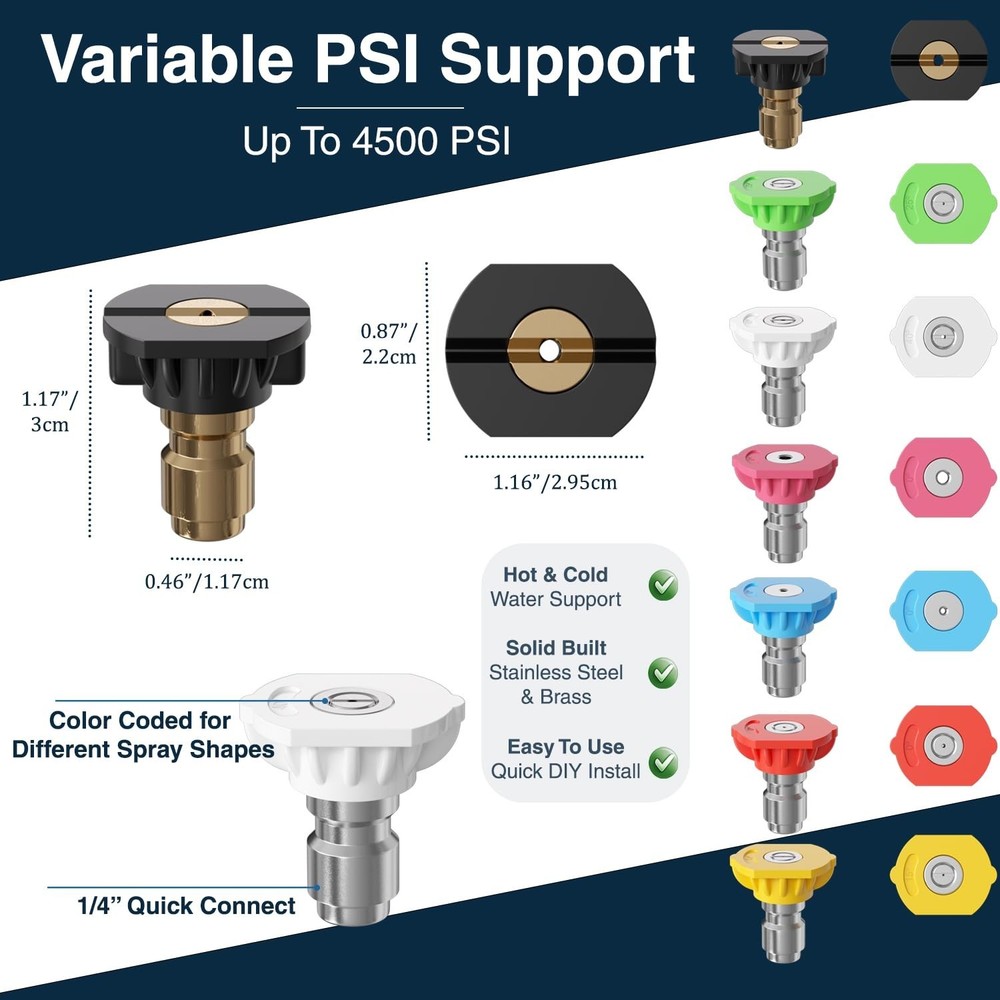 DBR Tech® Pressure Washer Nozzle Tips Set | 7 Pack, 4500 PSI