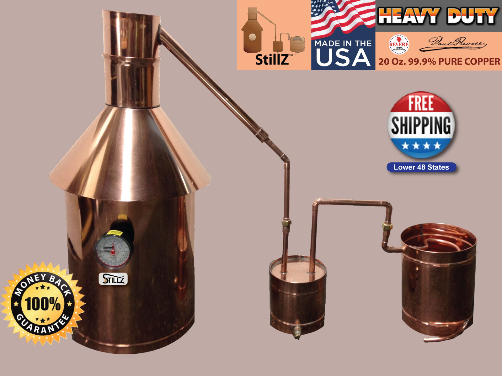 Moonshine Still 10 Gallon - StillZ Heavy Duty Copper Still+Thumper+Worm